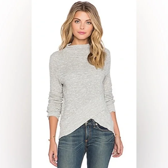 Free People Linen Boho Wrap Crossover Long Sleeve Sweater Top Size S Gray - Picture 1 of 10